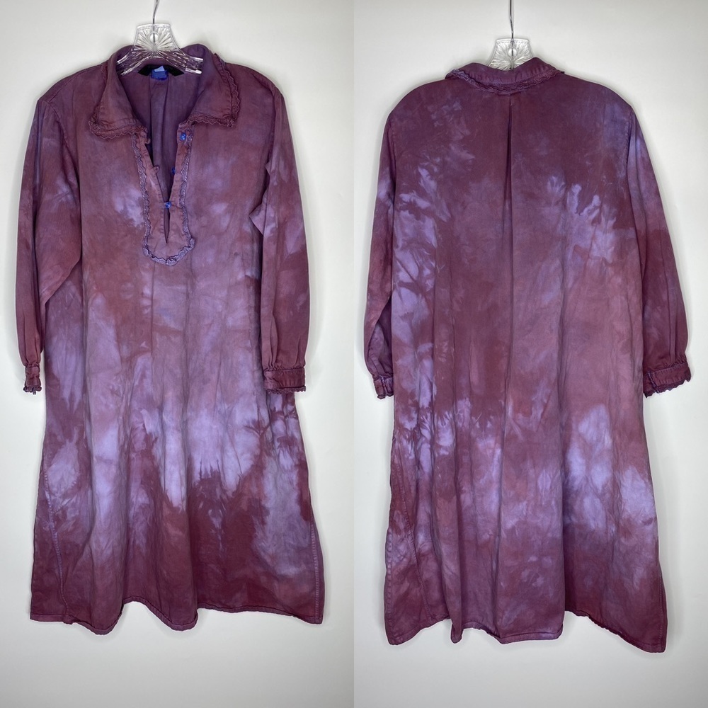 The J Peterman Company Purple Tie Dye Long Sleeve Dress Size Large